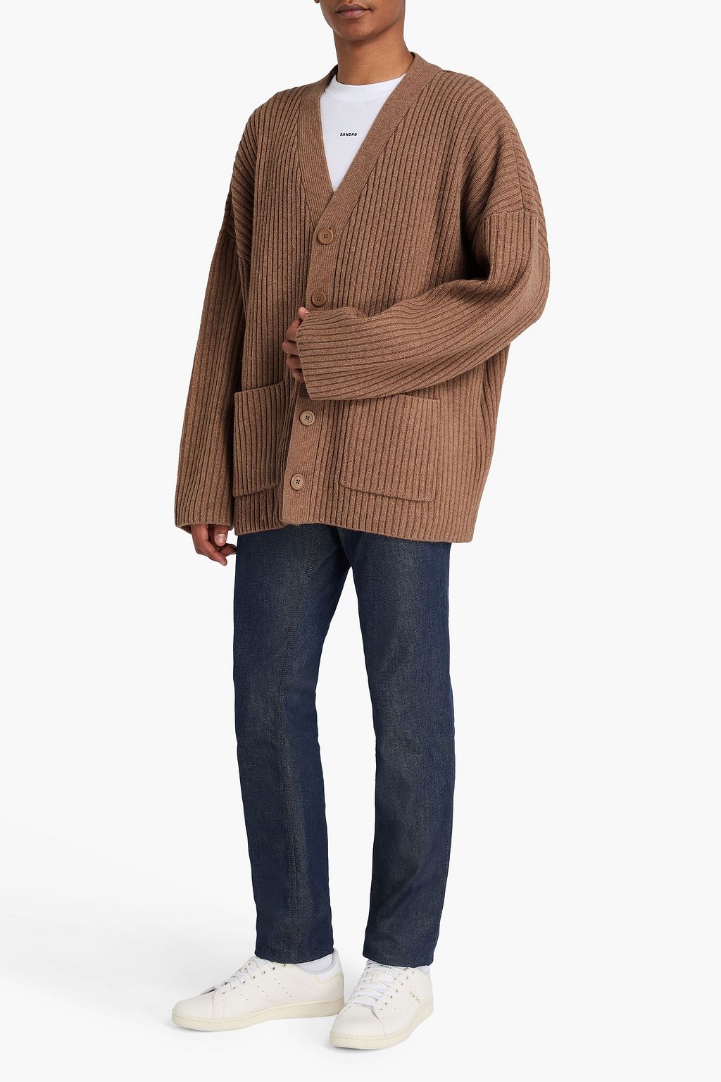 SANDRO Daniel ribbed wool-blend cardigan