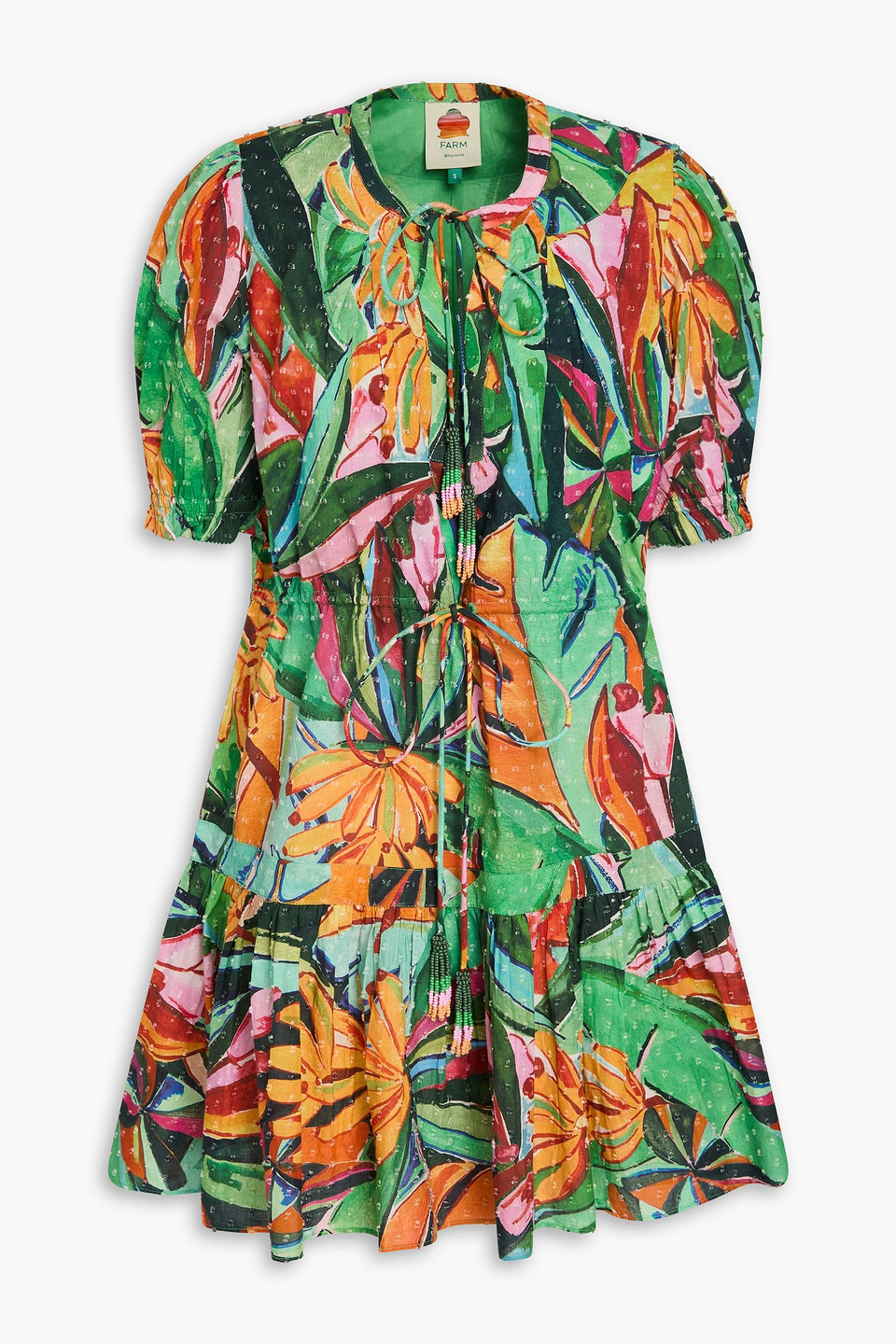 farm rio - printed swiss-dot cotton mini dress - green - m