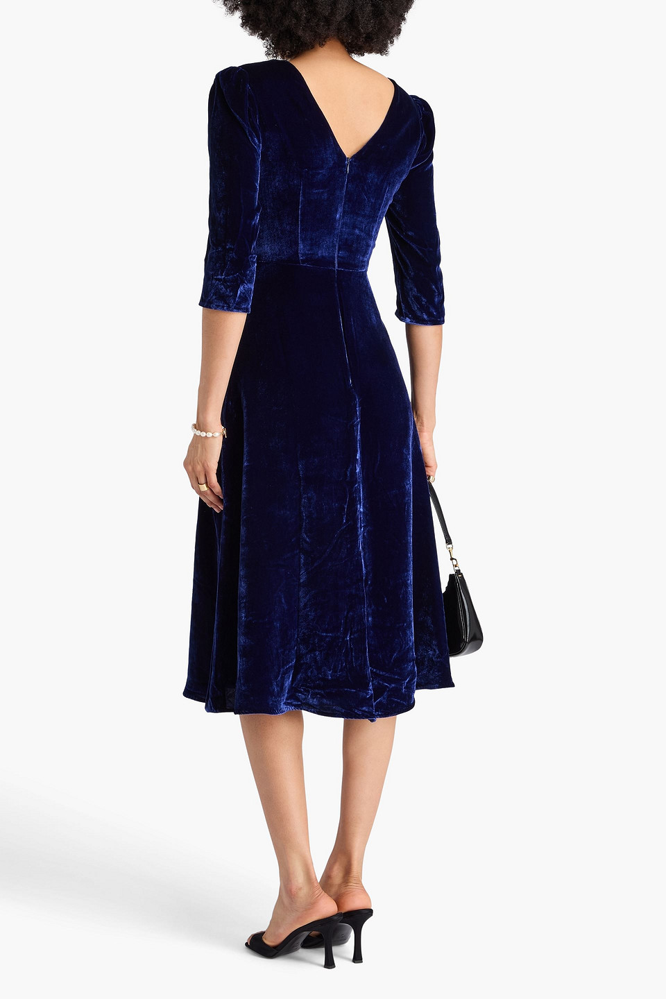  Saloni - Gerafftes Midikleid Aus Samt - Blau - Uk 8 