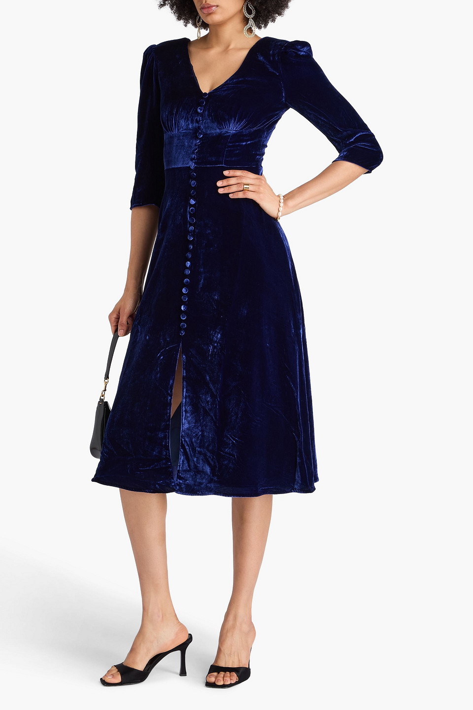  Saloni - Gerafftes Midikleid Aus Samt - Blau - Uk 8 