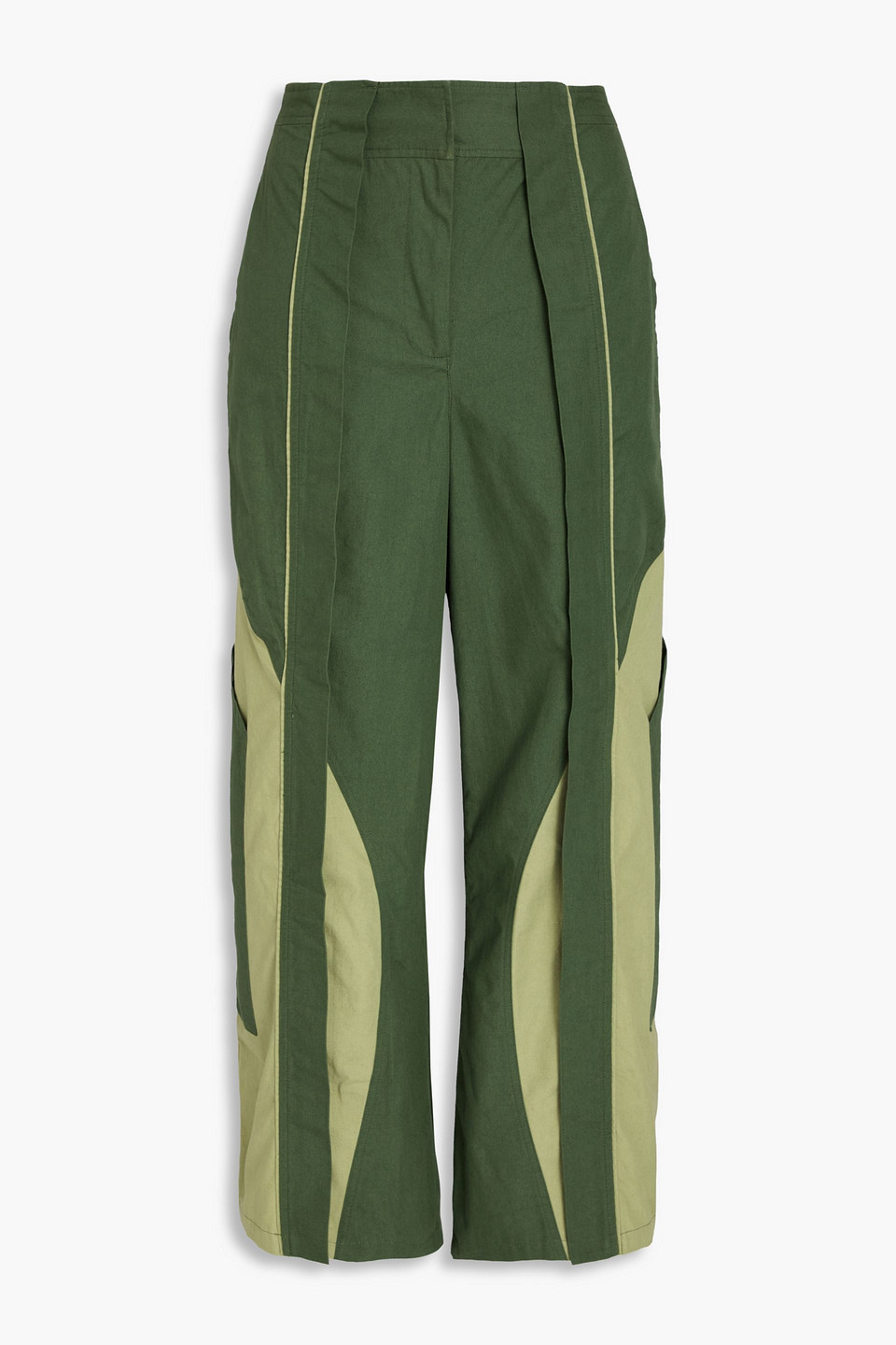 Christopher Esber Two-tone Cotton Tapered Trousers In Green