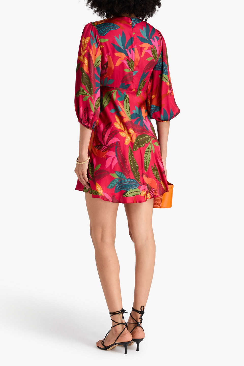 FARM RIO CUTOUT PRINTED SATIN MINI DRESS