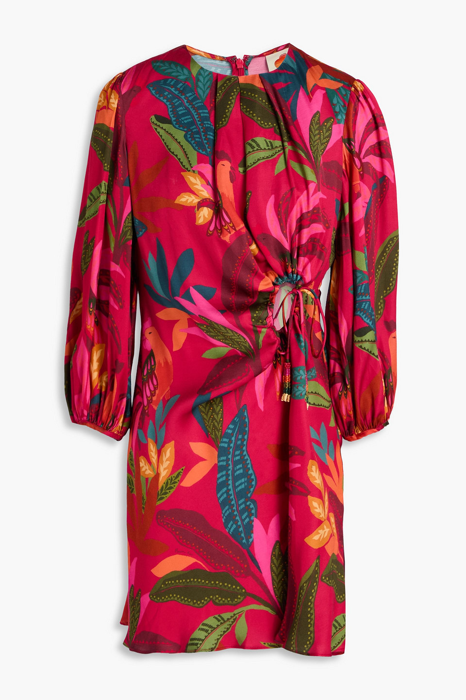 FARM RIO CUTOUT PRINTED SATIN MINI DRESS