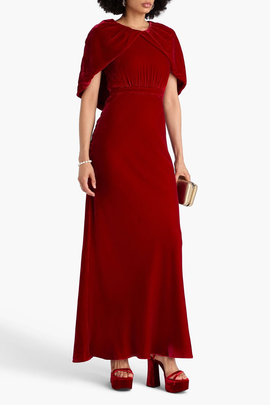 SALONI Maxikleid „Celeste“ aus Samt mit Verzierung und Cape-Effekt