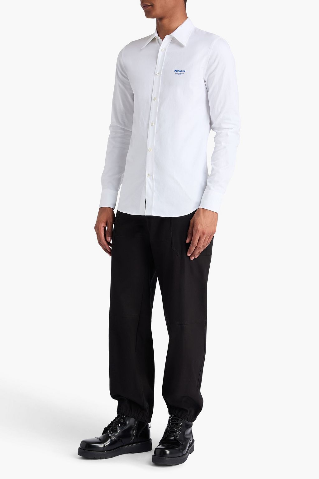 MCQUEEN Embroidered cotton-twill shirt