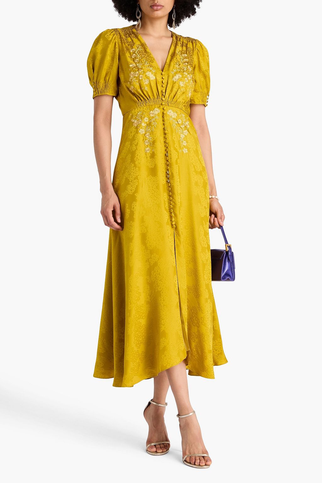 SALONI Midikleid „Lea“ aus Seiden-Jacquard mit Verzierung