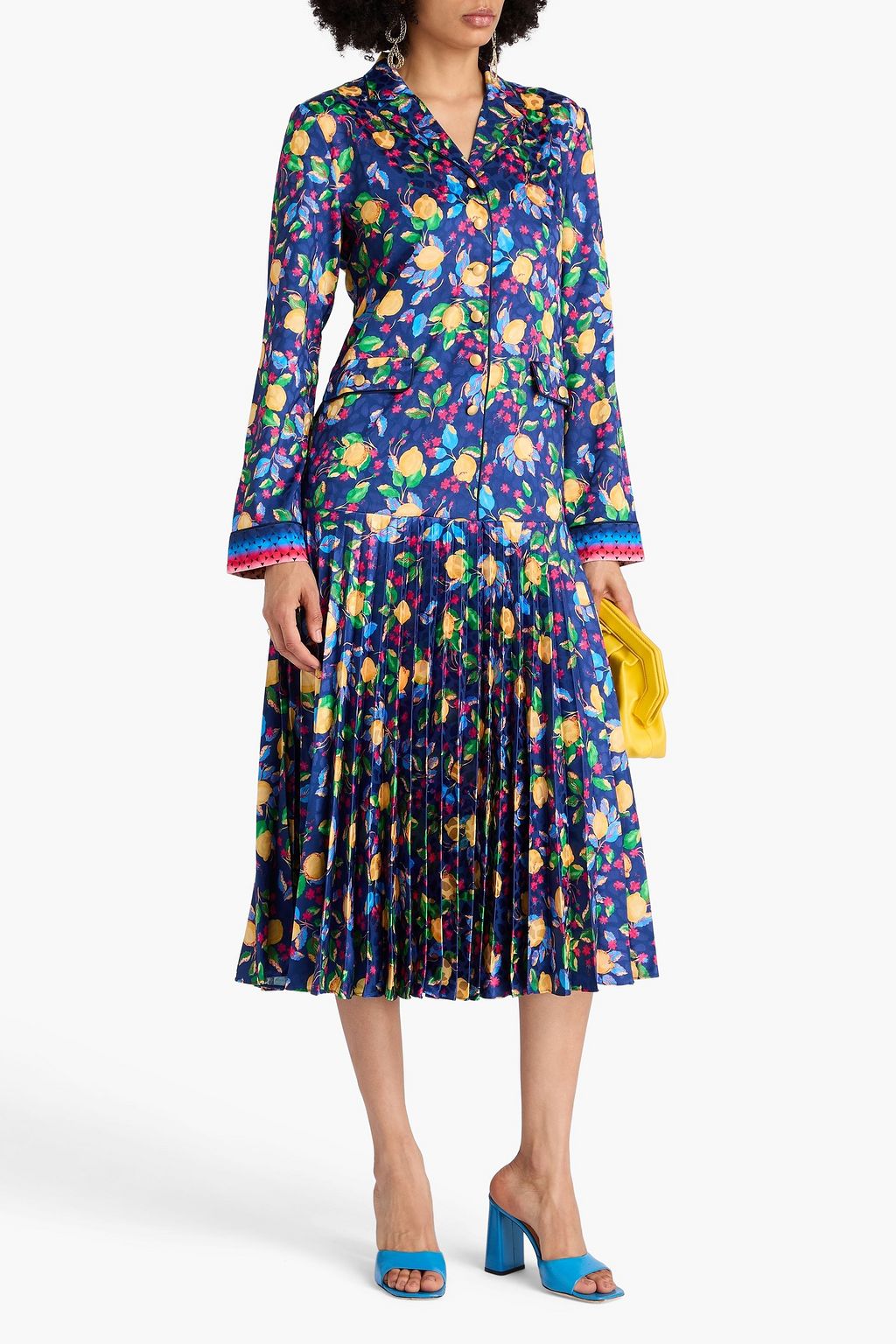 SALONI Hemdkleid in Midilänge aus glänzendem Jacquard mit Print
