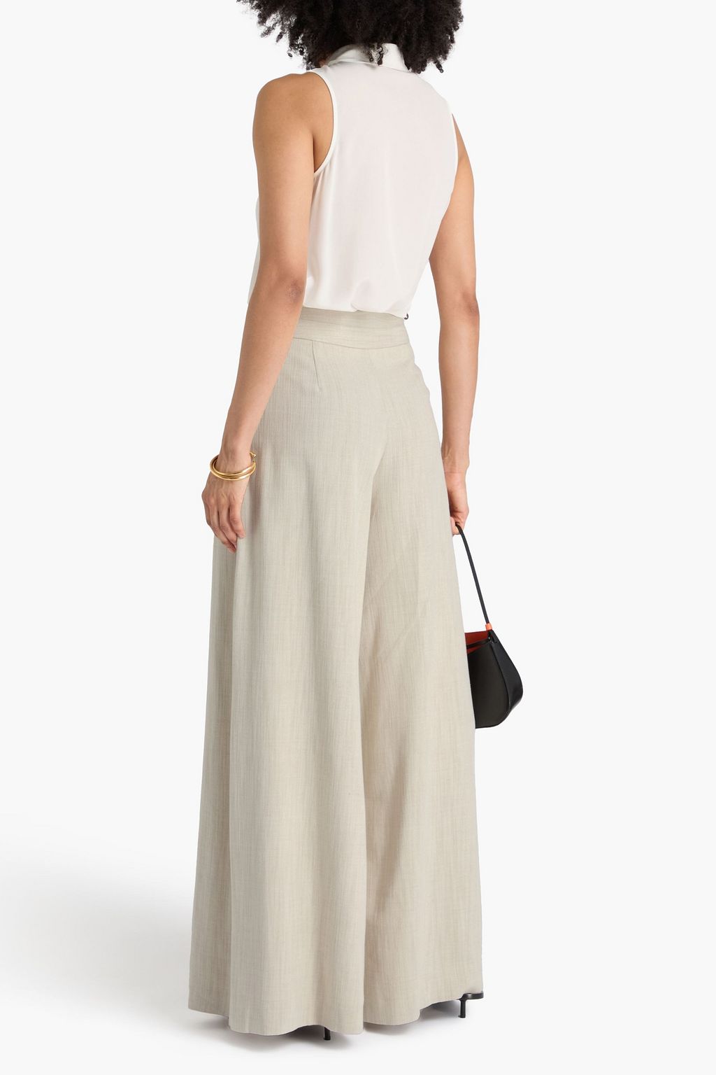 PALMER//HARDING Pleated cotton and linen-blend twill wide-leg pants