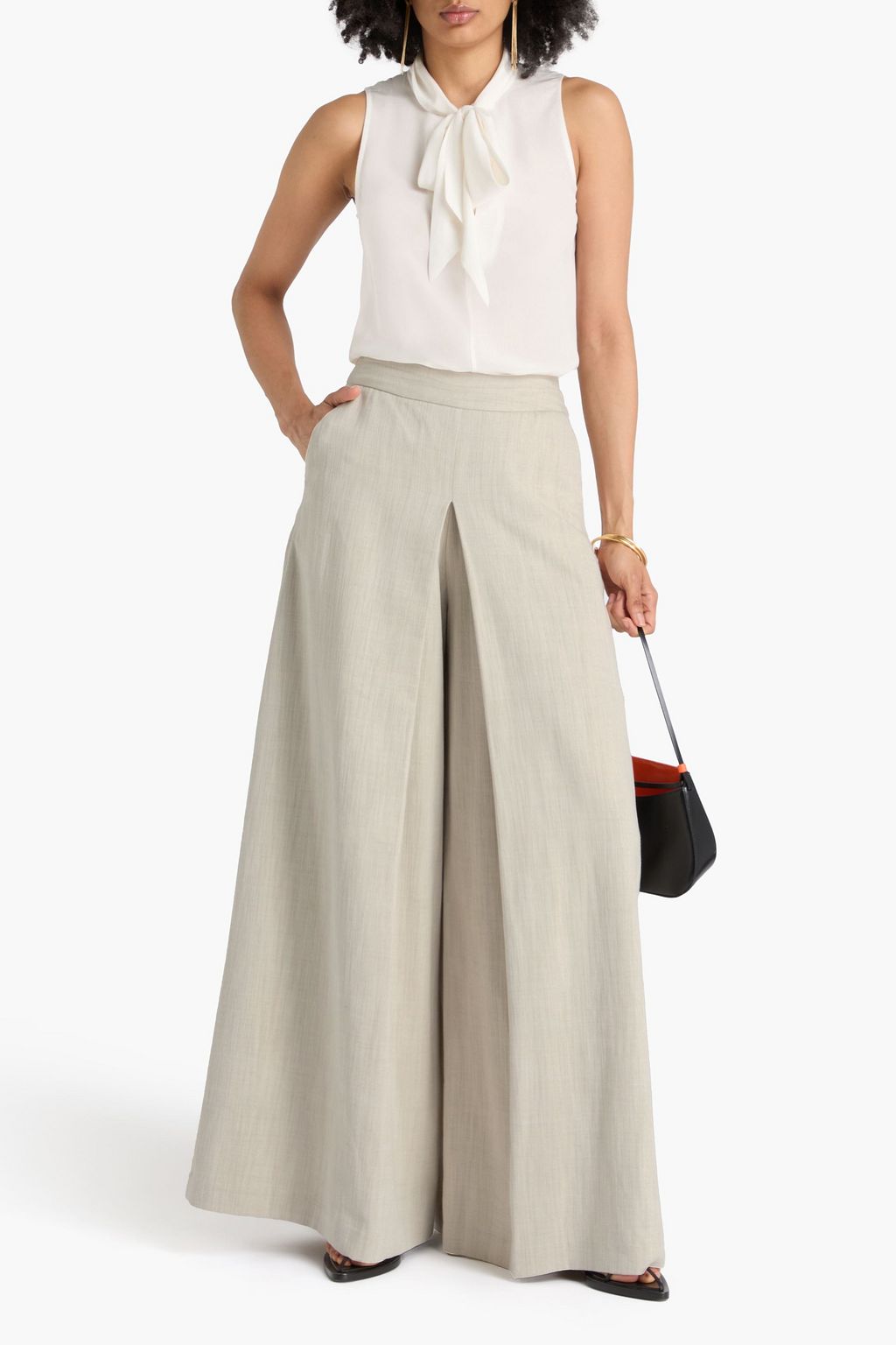 PALMER//HARDING Pleated cotton and linen-blend twill wide-leg pants