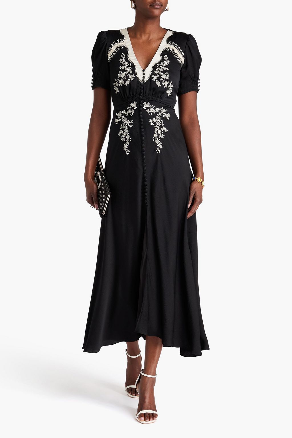 SALONI Maxikleid „Lea“ aus gehämmerter Seide mit Verzierung