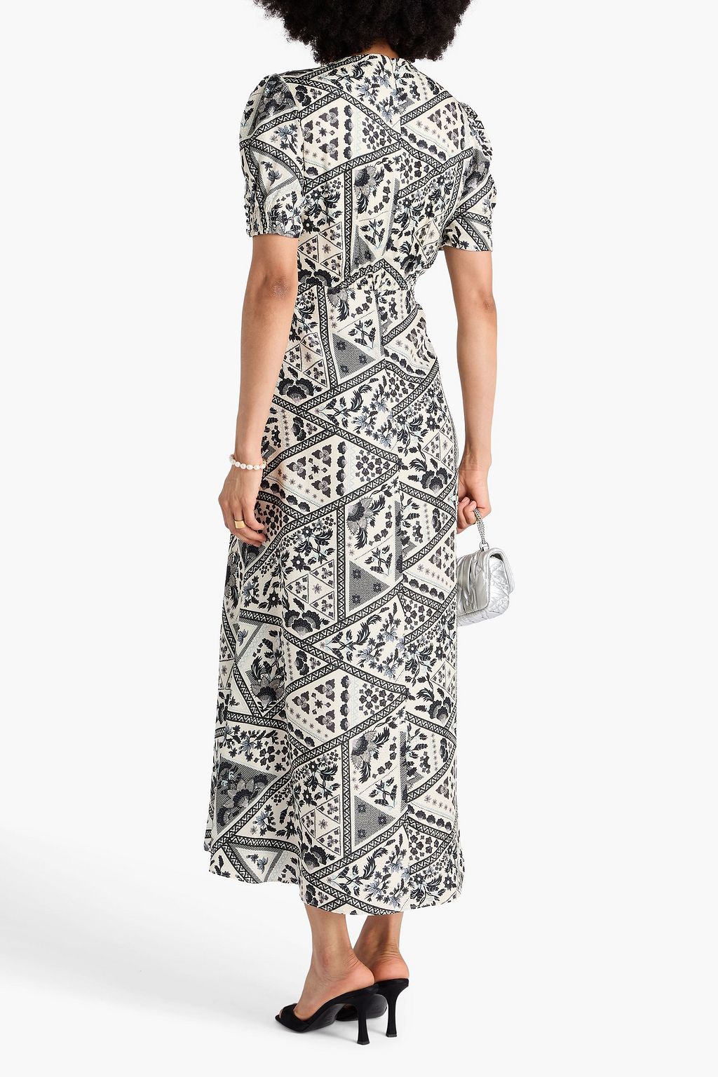 SALONI Maxikleid „Lea“ aus glänzendem Seiden-Jacquard mit Print