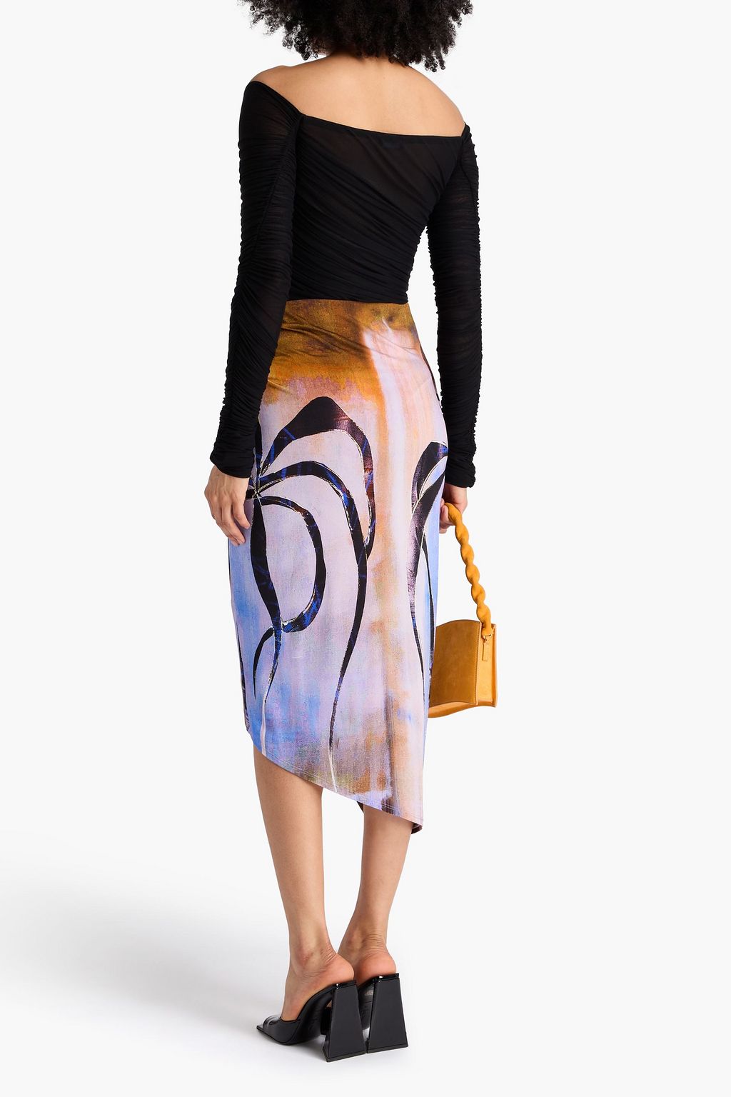 LOUISA BALLOU Wrap-effect printed stretch-jersey midi skirt