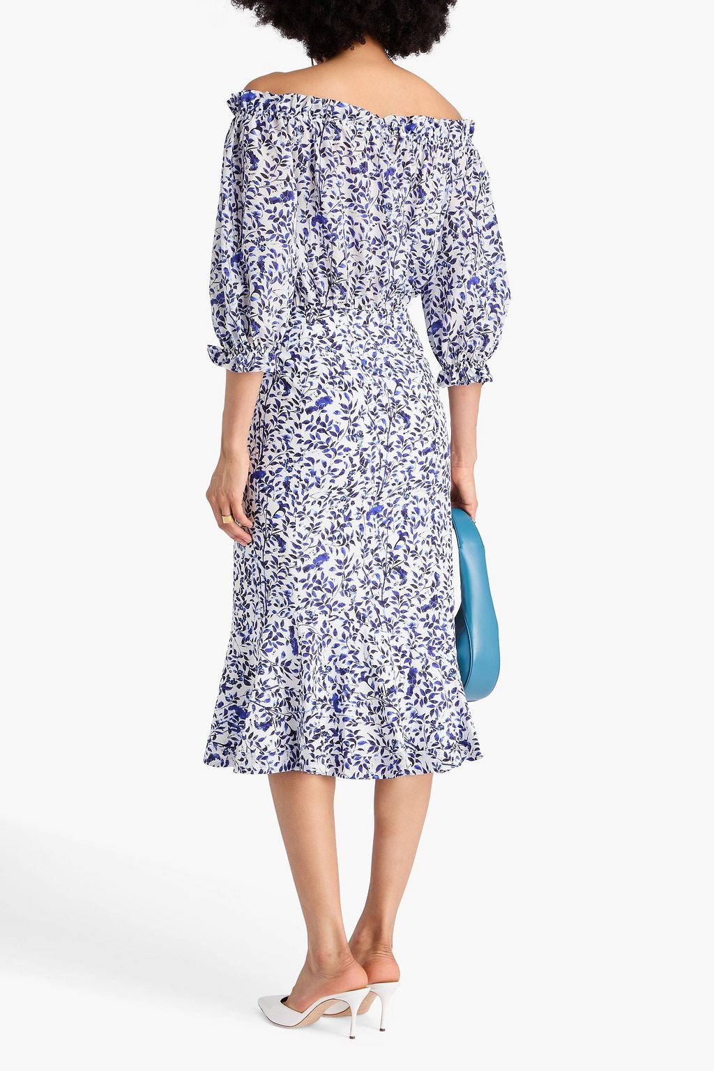 SALONI Midikleid „Grace“ aus Crêpe de Chine aus Seide mit Polka-Dots