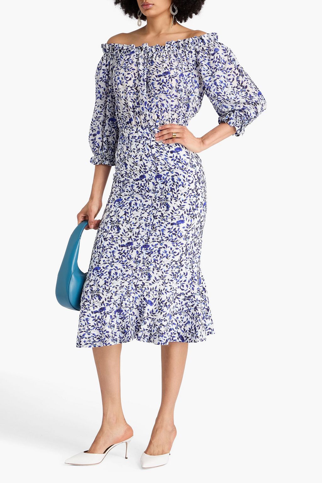 SALONI Midikleid „Grace“ aus Crêpe de Chine aus Seide mit Polka-Dots