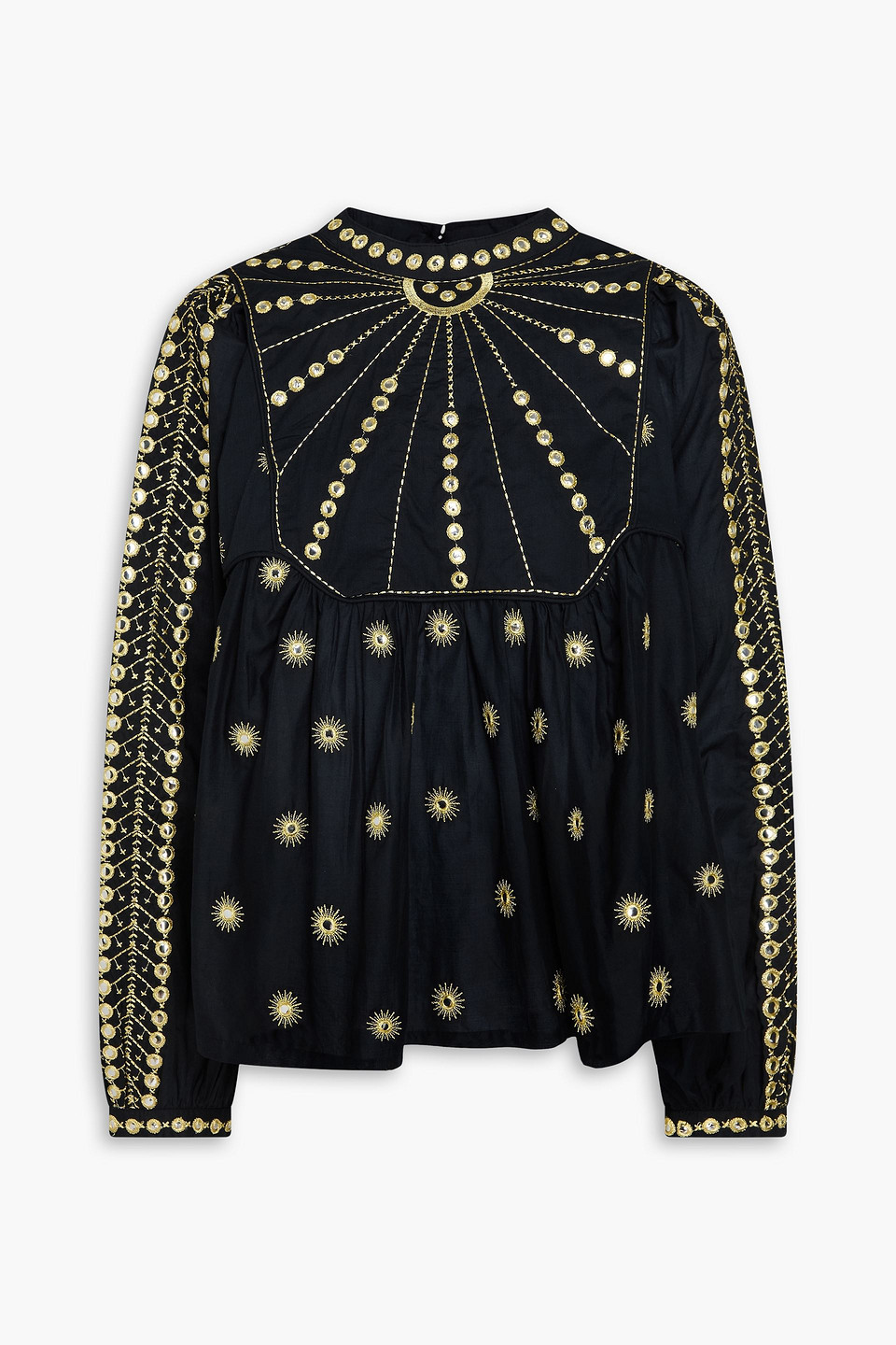 farm rio - embellished cotton blouse - black - s