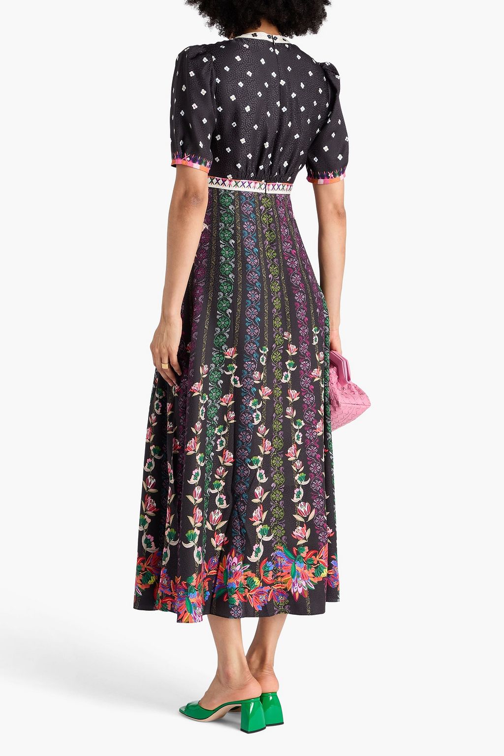SALONI Midikleid „Tabitha“ aus glänzendem Seiden-Jacquard mit Print