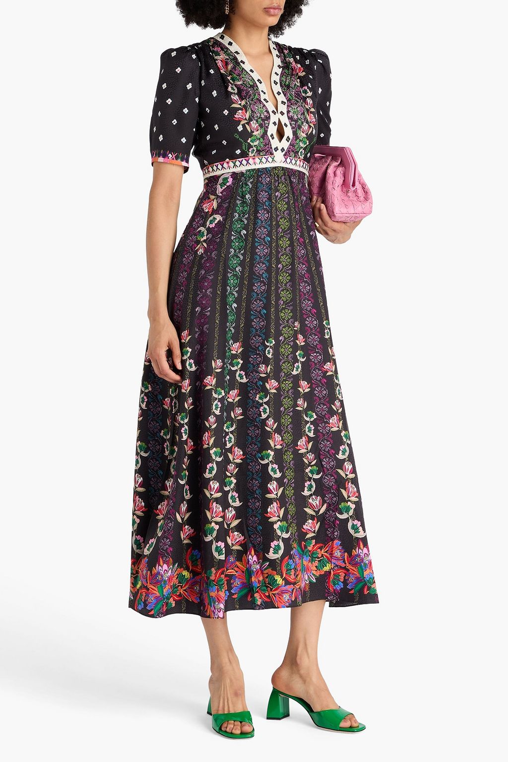 SALONI Midikleid „Tabitha“ aus glänzendem Seiden-Jacquard mit Print