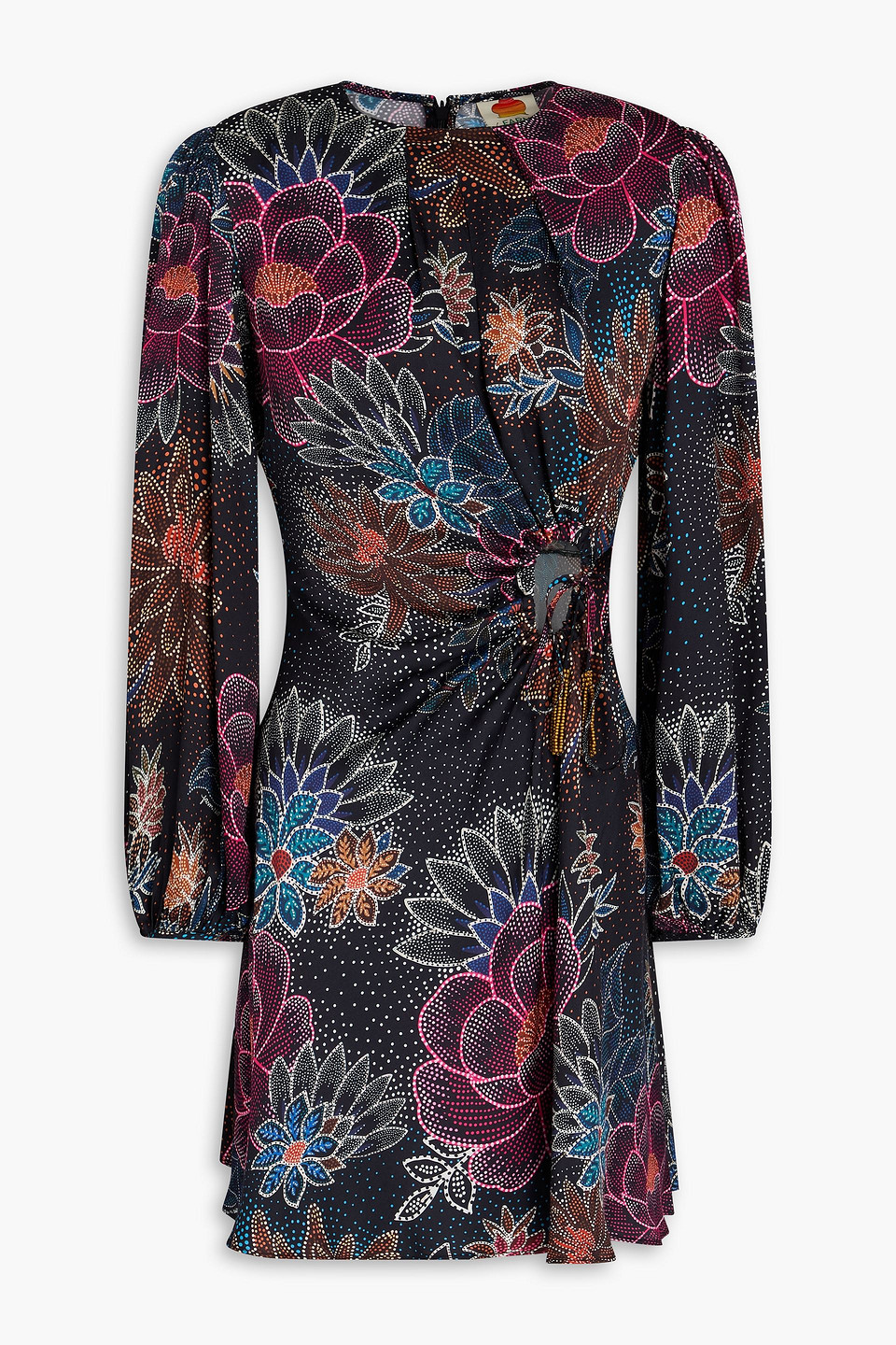 farm rio - cutout floral-print crepe mini dress - black - xs