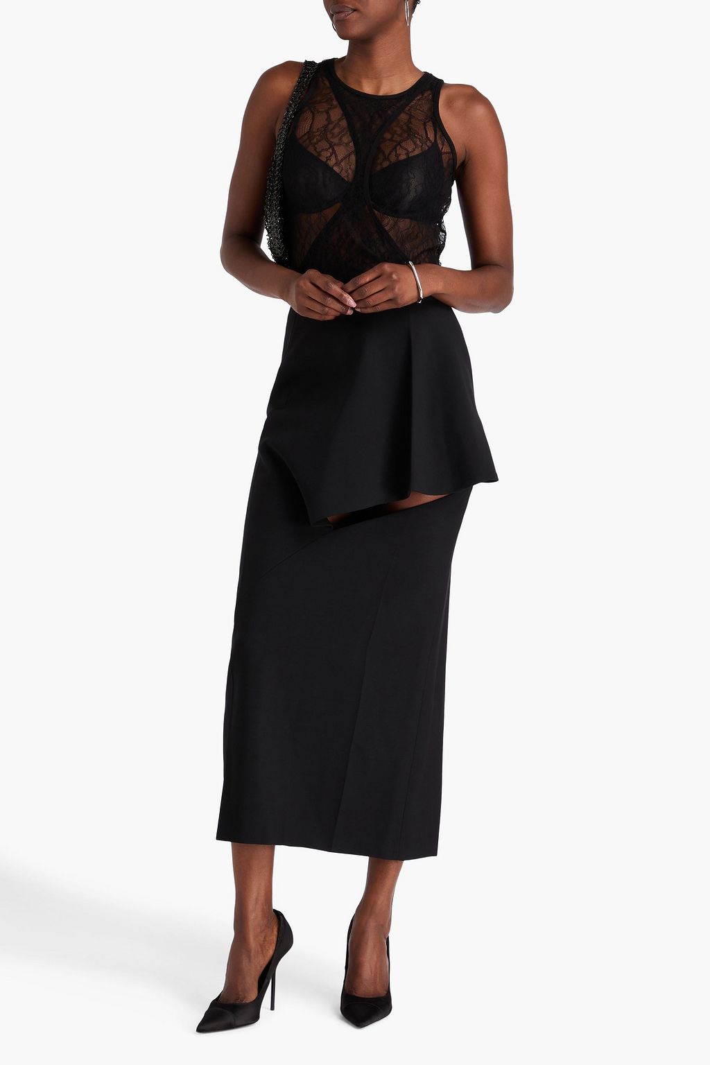 MCQUEEN Cutout wool-twill midi skirt