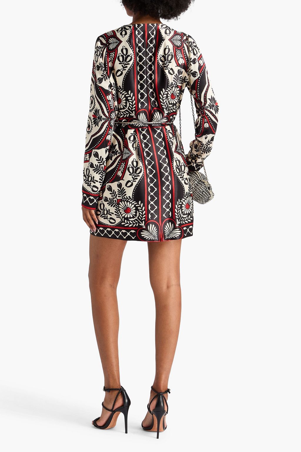 FARM RIO Mini-Wickelkleid aus glänzendem Crêpe mit Print und Zierperlen