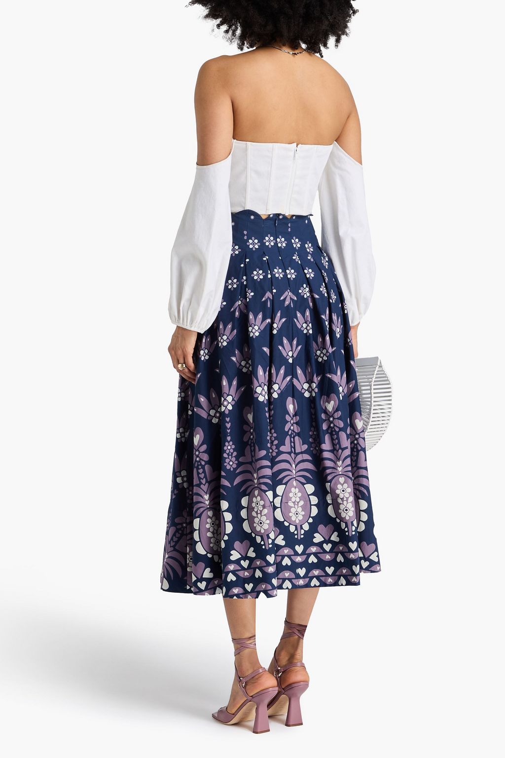 FARM RIO Plissierter Midirock aus Baumwollpopeline mit Print