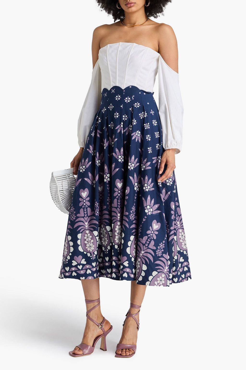 FARM RIO Plissierter Midirock aus Baumwollpopeline mit Print