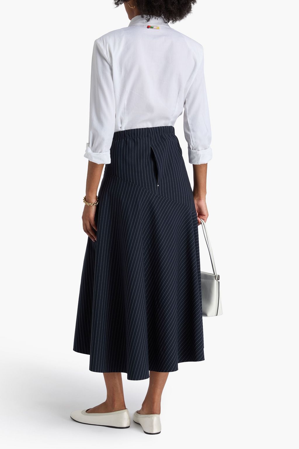 HIGH Draped pinstriped stretch-jersey midi skirt