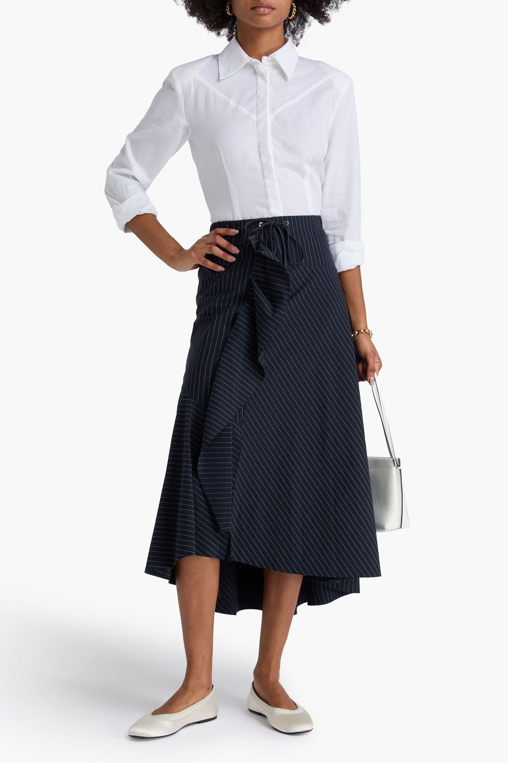 HIGH Draped pinstriped stretch-jersey midi skirt