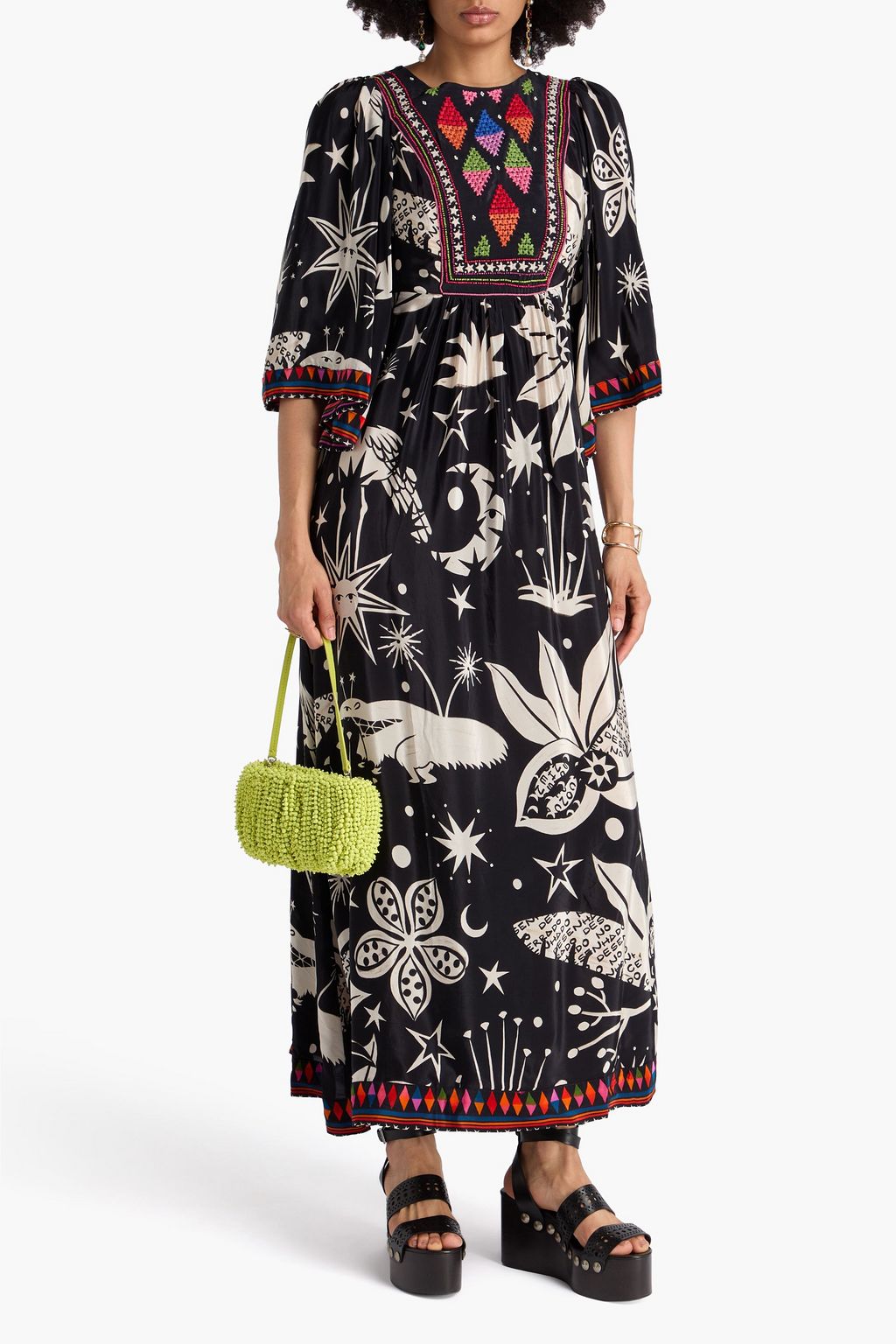 FARM RIO Verziertes Maxikleid aus Satin mit Print