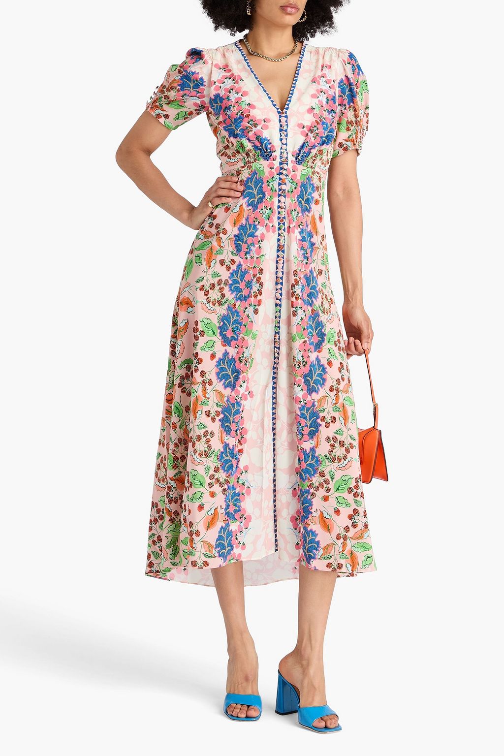 SALONI Lea printed silk crepe de chine midi dress