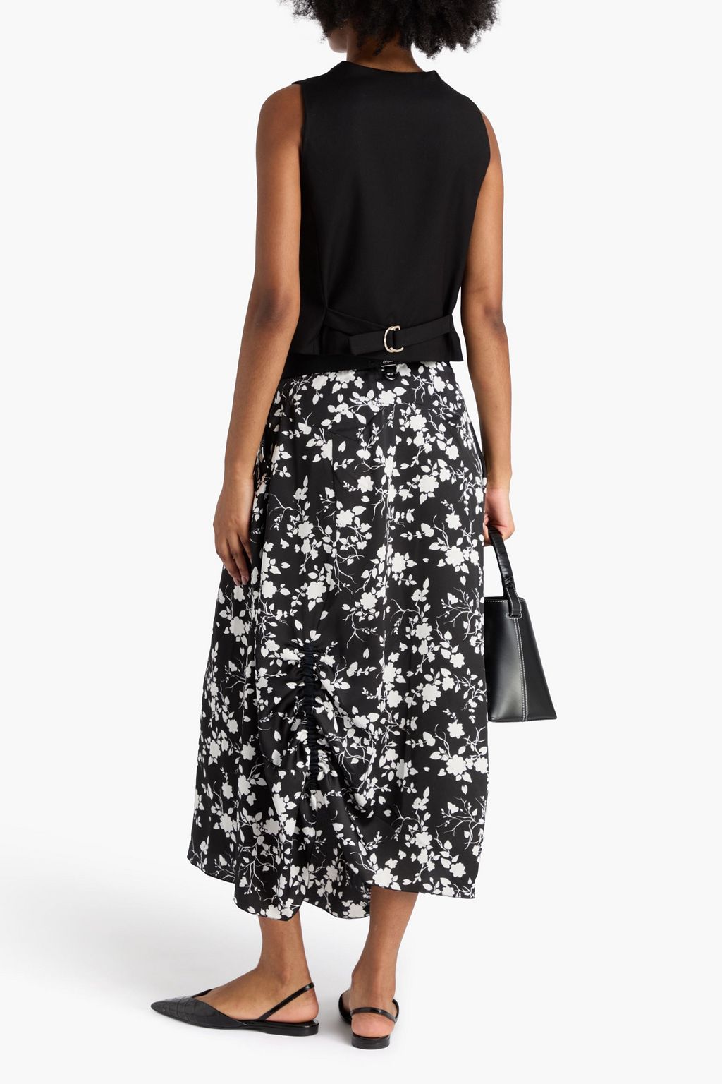 HIGH Floral-print satin midi skirt