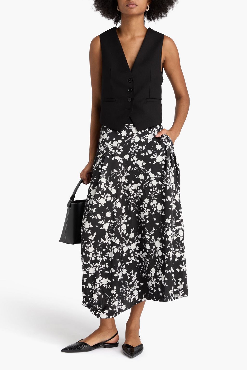 HIGH Floral-print satin midi skirt