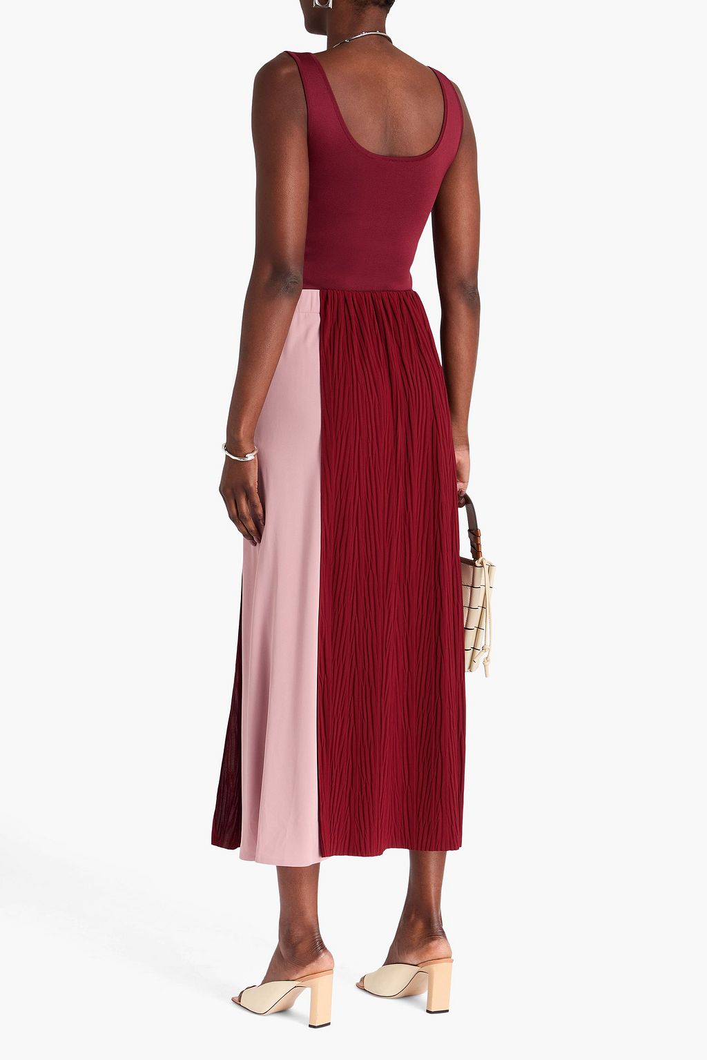 MAX MARA Two-tone plissé-crepe midi skirt