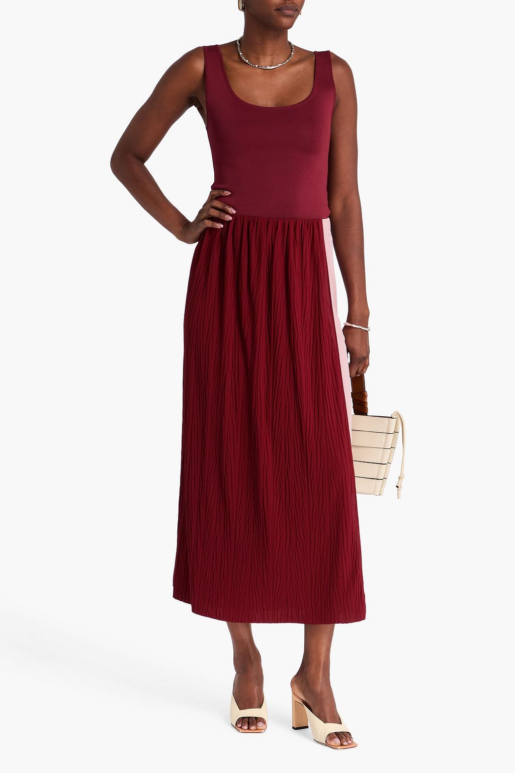 MAX MARA Two-tone plissé-crepe midi skirt