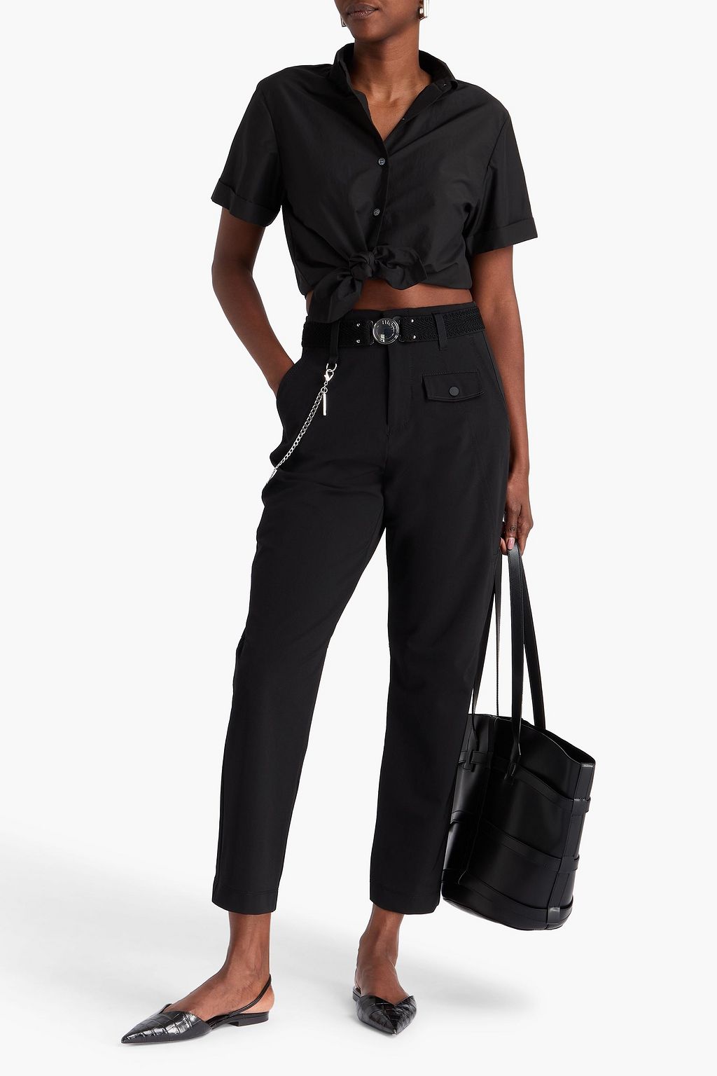 HIGH Cropped chain-embellished stretch-jersey tapered pants