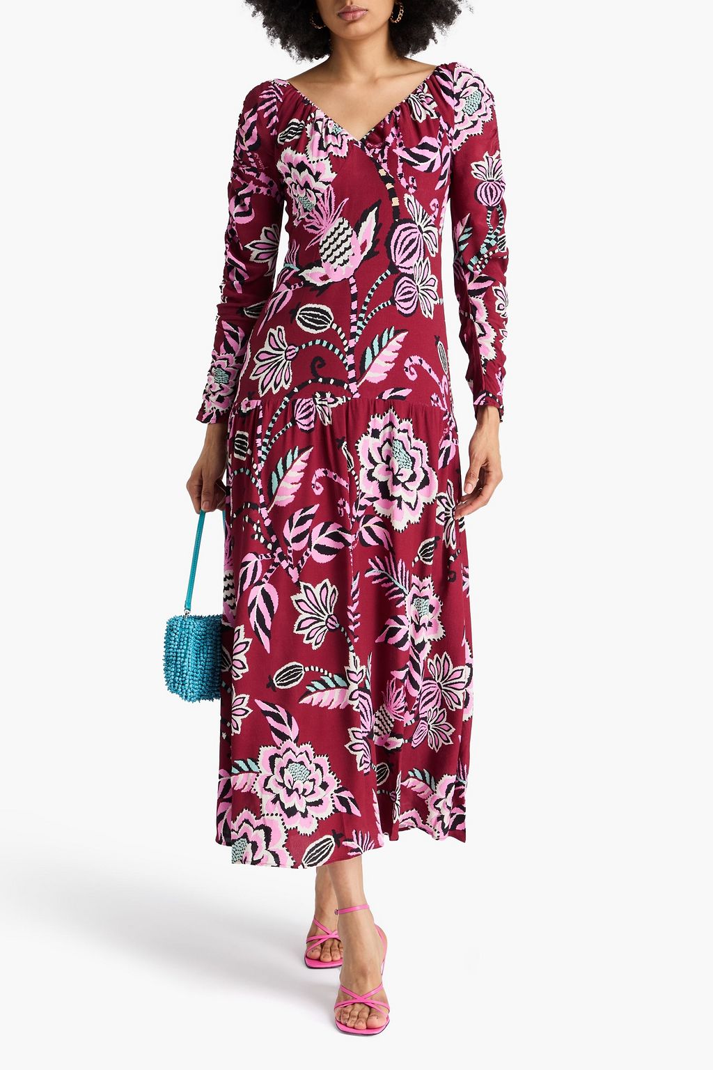 FARM RIO Midikleid aus Crêpe mit floralem Print