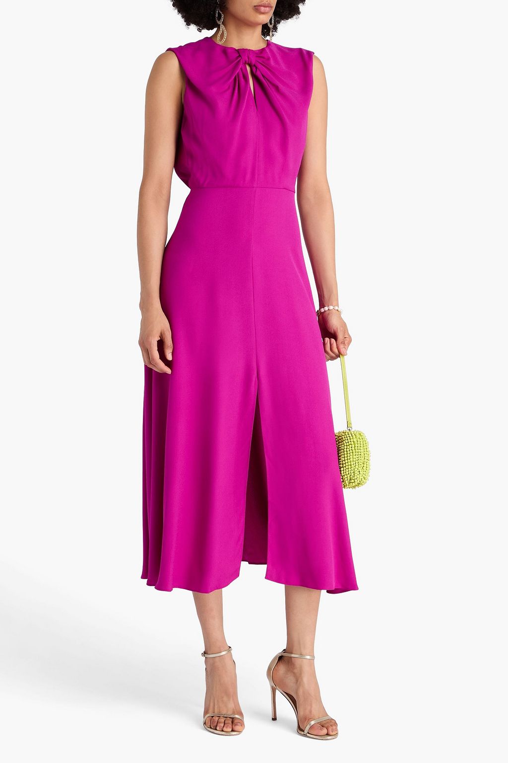 SALONI Midikleid „Marla“ aus glänzendem Crêpe mit Cut-outs und Schleife