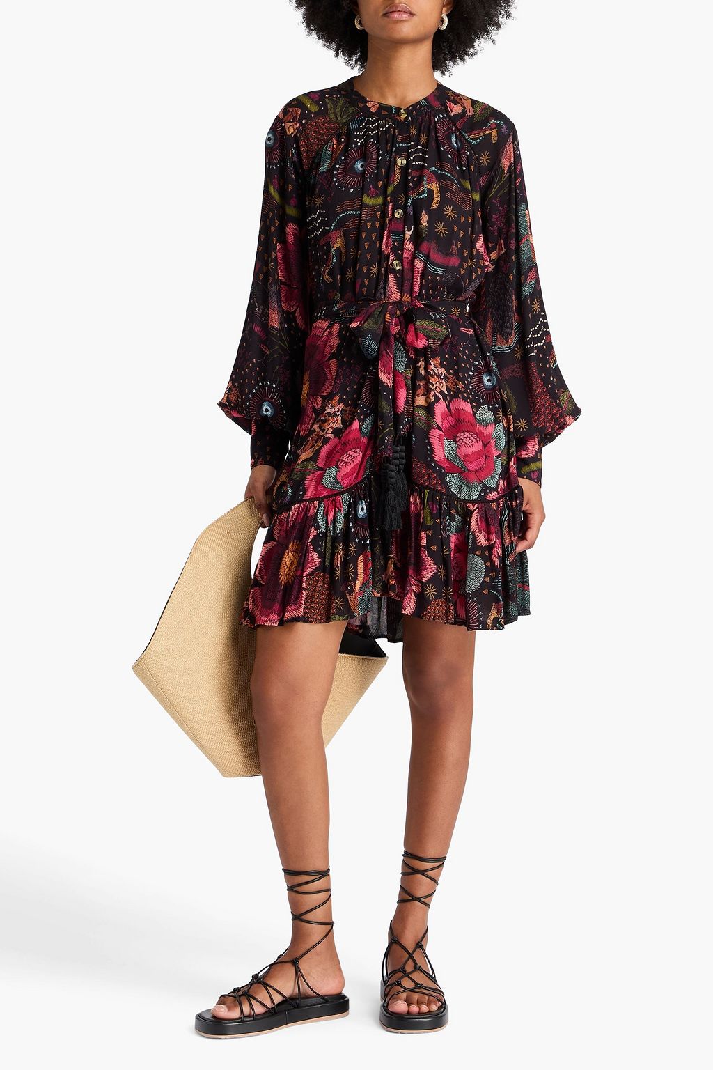 FARM RIO Bedrucktes Minikleid aus Crêpe mit Gürtel