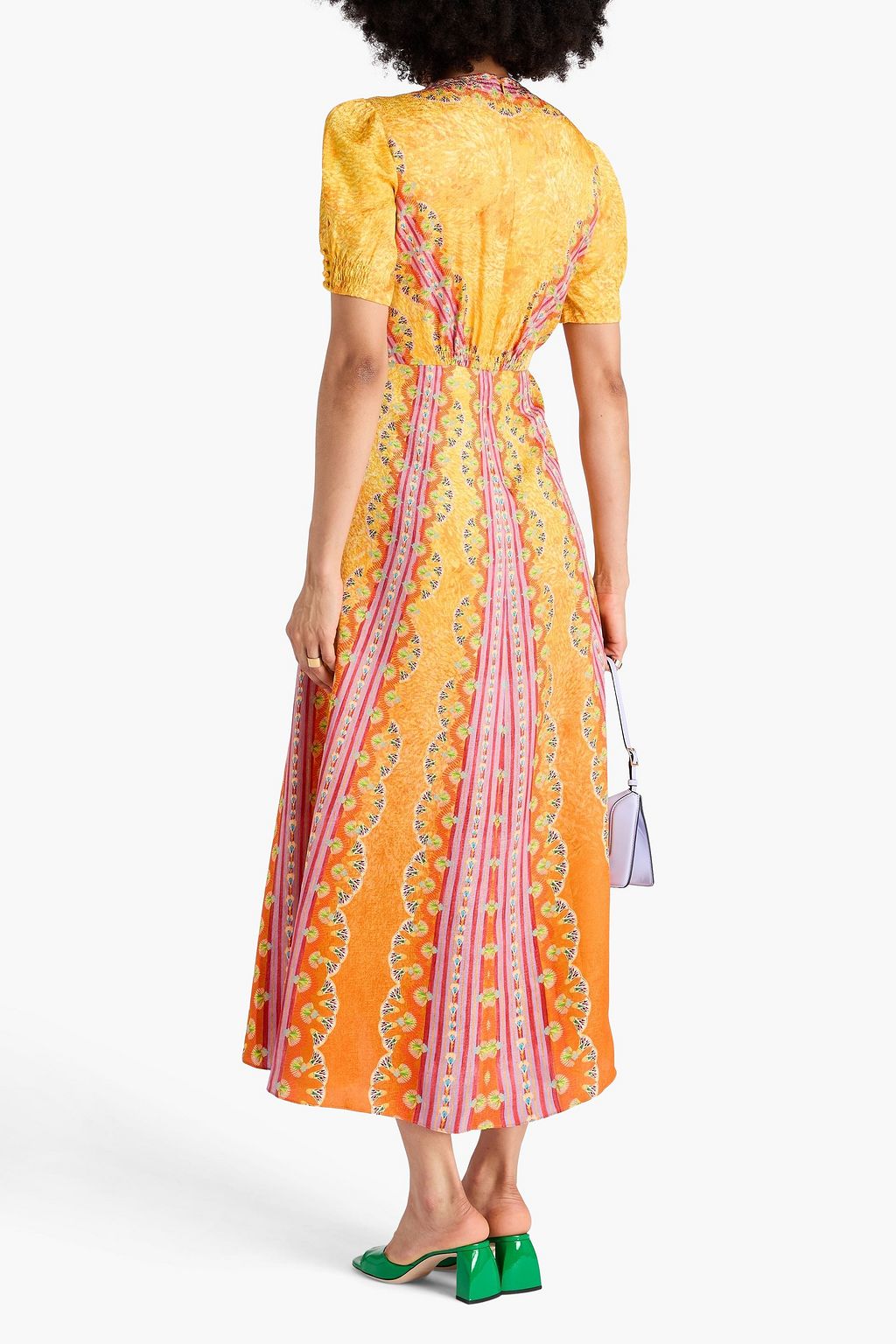 SALONI Lea printed silk-jacquard midi dress
