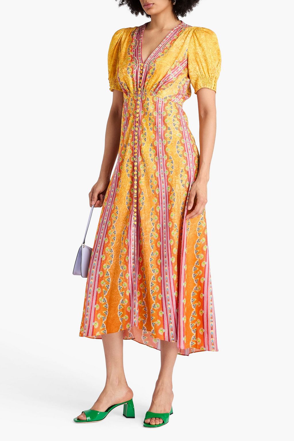 SALONI Lea printed silk-jacquard midi dress