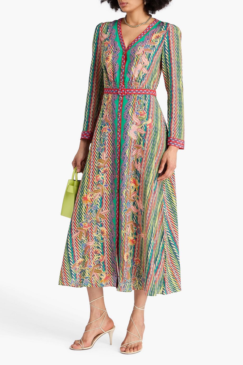 SALONI Lea floral-print silk midi shirt dress