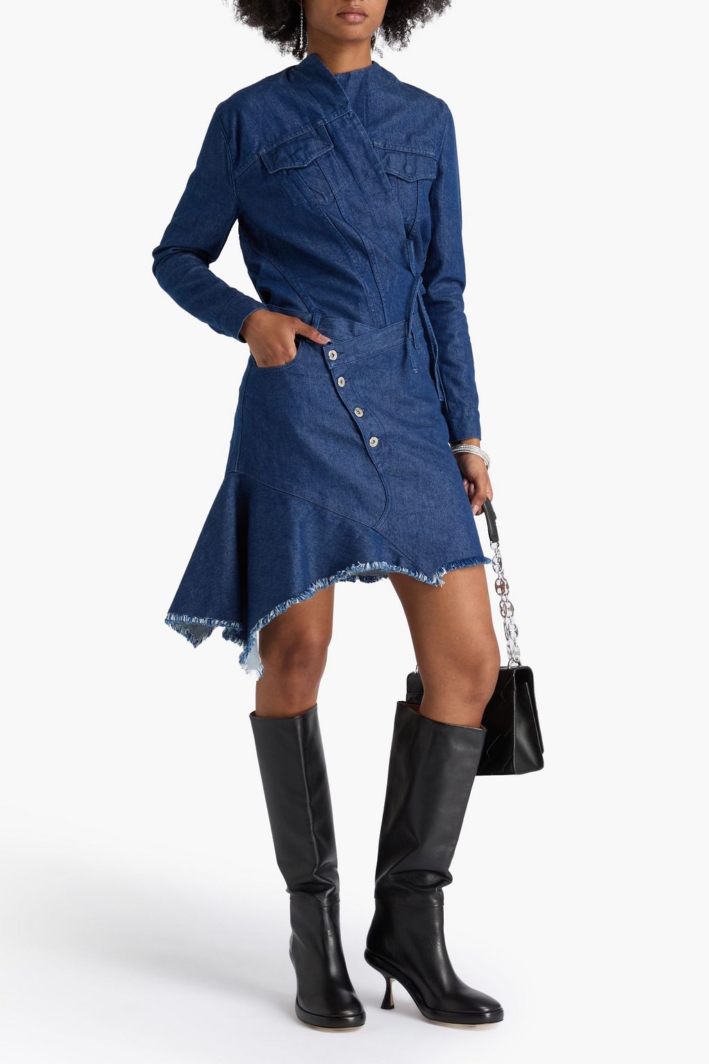 MARQUES' ALMEIDA Asymmetric frayed denim mini skirt