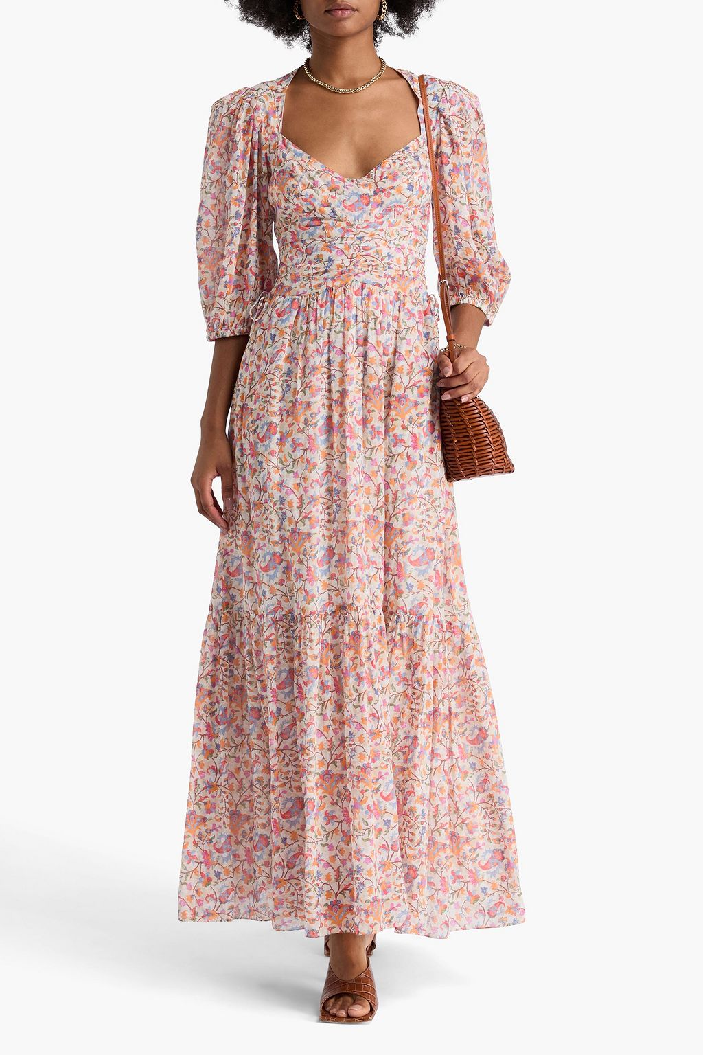 MARANT ÉTOILE Gestuftes Maxikleid „Leoniza“ aus Baumwoll-Voile mit Print