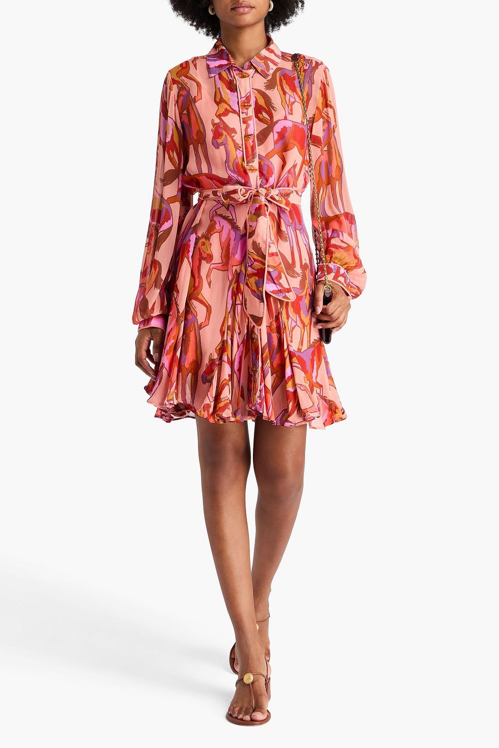 FARM RIO Hemdkleid in Minilänge aus Georgette mit Print und Gürtel