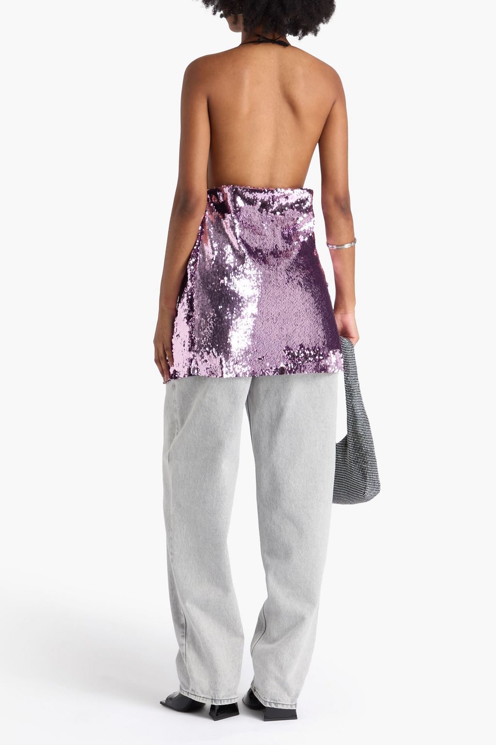 MARQUES' ALMEIDA Asymmetric draped sequined tulle halterneck top