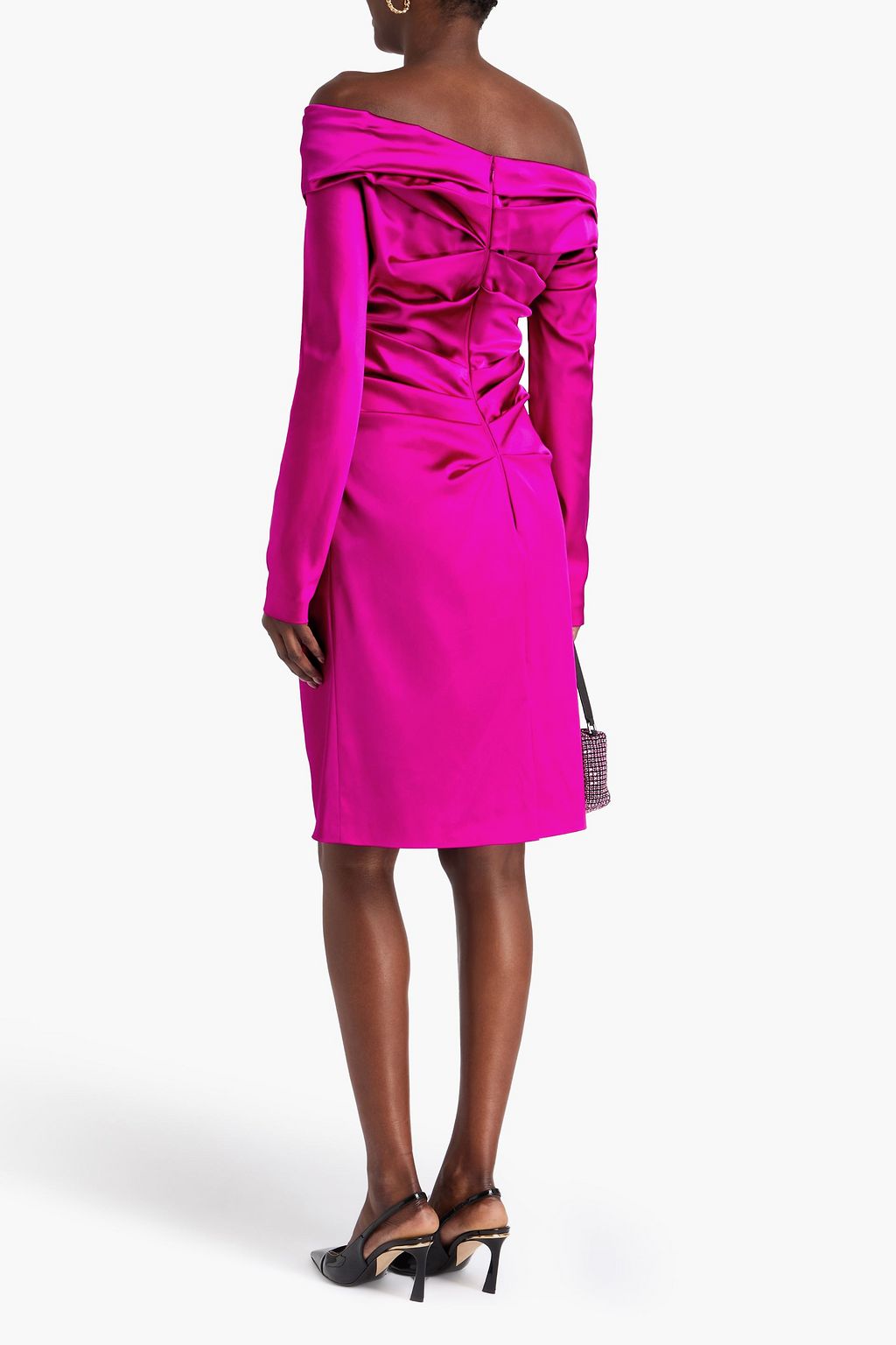 TALBOT RUNHOF Off-the-shoulder draped stretch-satin dress