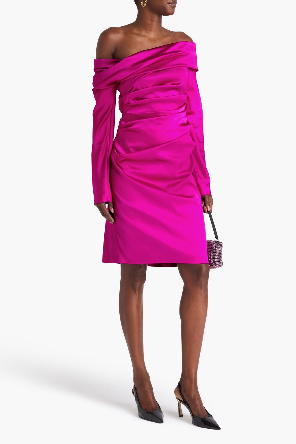 TALBOT RUNHOF Off-the-shoulder draped stretch-satin dress