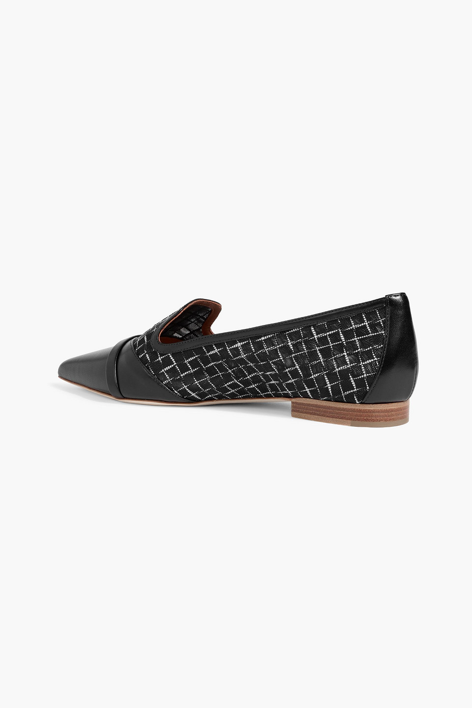 Malone Souliers Romy Embroidered Mesh And Leather Point-toe Flats In Black