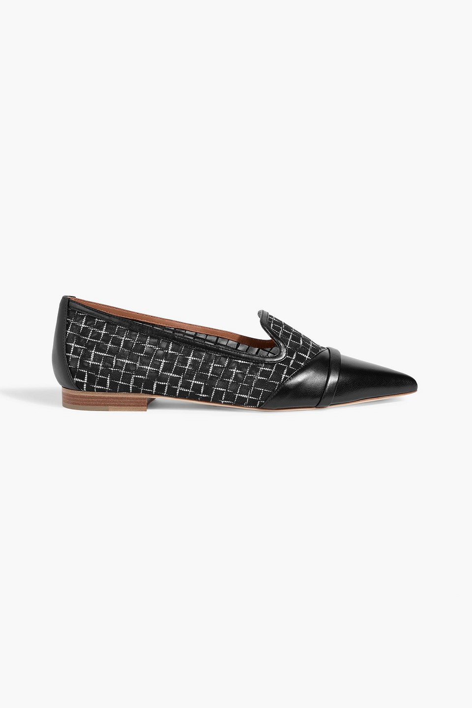 Malone Souliers Romy Embroidered Mesh And Leather Point-toe Flats In Black