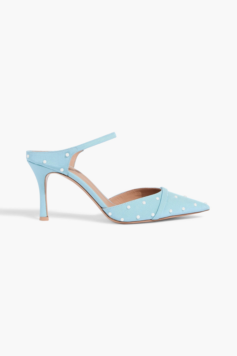 Malone Souliers Uma 80 Faux Pearl-embellished Grosgrain Mules In Blue